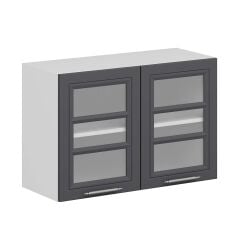 Alvinka Mutfak Modül Mbr_C Üst 2Dk1R 90-H60Cm Dolap Cam Beyaz Antrasit Mdf