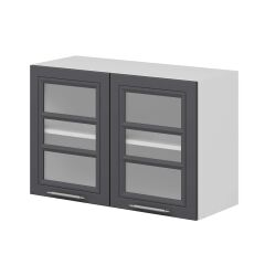 Alvinka Mutfak Modül Mbr_C Üst 2Dk1R 90-H60Cm Dolap Cam Beyaz Antrasit Mdf