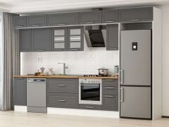 Alvinka 360X240 Cm Klasik Mebran Mutfak Dolabı Mb-E80S40S40-3 Mebran | Antrasit - Suntalam