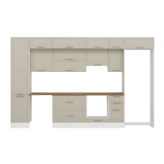 Alvinka 380X240 Cm Klasik Mebran Mutfak Dolabı Beyaz Beyaz Mbb-E90B50S40-1 Mebran | Kumtaşı - Mdf