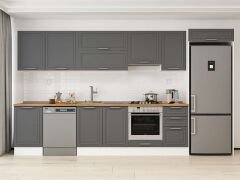 Alvinka 375X222 Cm Klasik Mebran Mutfak Dolabı Mb-E80S50S45-1 Mebran | Antrasit - Mdf