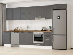 Alvinka 375X222 Cm Klasik Mebran Mutfak Dolabı Mb-E80S50S45-1 Mebran | Antrasit - Mdf