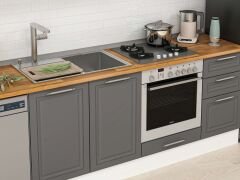 Alvinka 285X210 Cm Klasik Mebran Mutfak Dolabı Mb-E80B40S45-3 Mebran | Antrasit - Suntalam