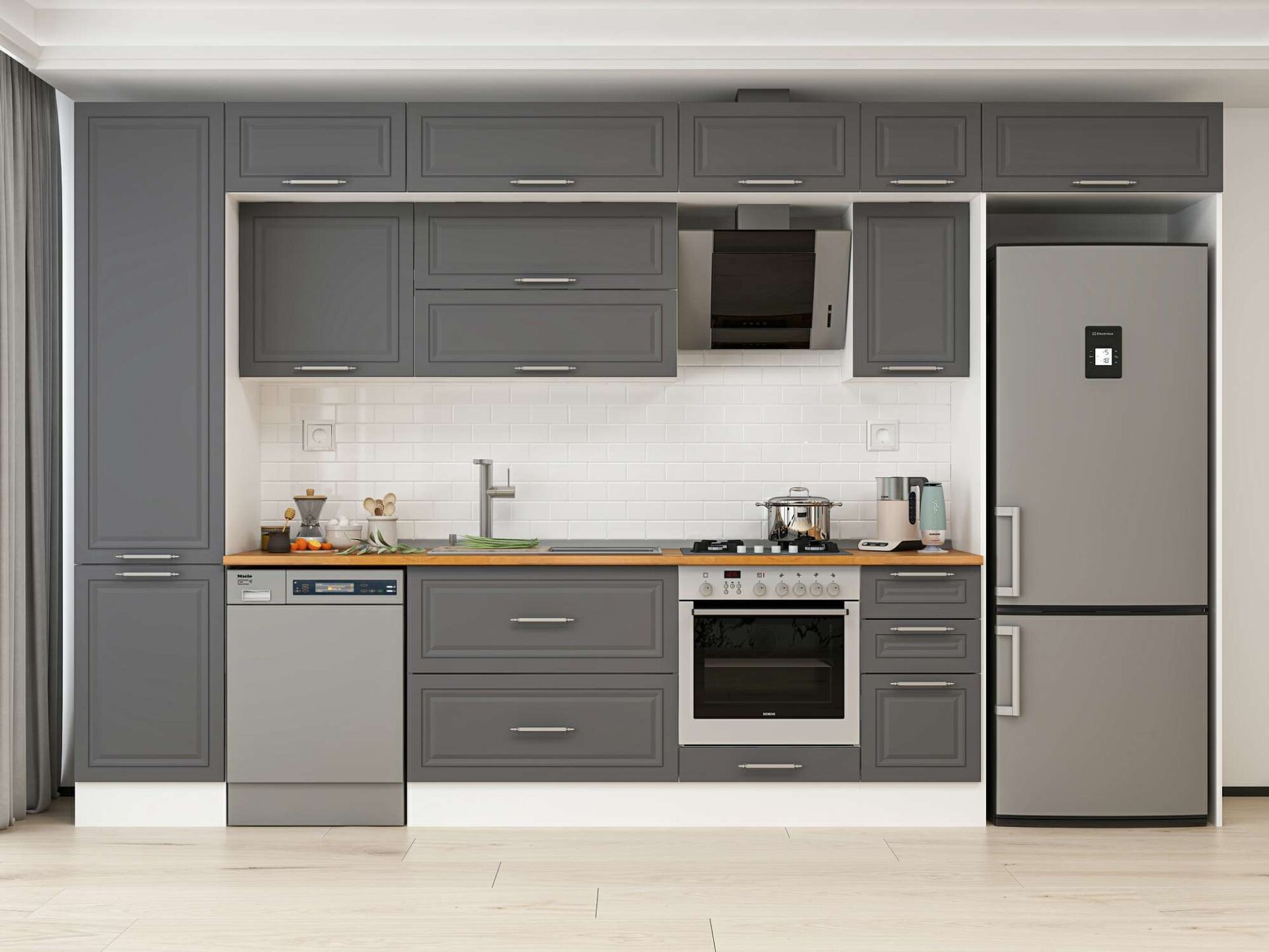 Alvinka 380X240 Cm Klasik Mebran Mutfak Dolabı Beyaz Beyaz Mbb-E90B50S40-2 Mebran | Antrasit - Suntalam