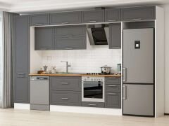 Alvinka 380X240 Cm Klasik Mebran Mutfak Dolabı Beyaz Beyaz Mbb-E90B50S40-2 Mebran | Antrasit - Mdf