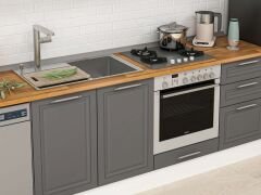 Alvinka 290X210 Cm Klasik Mebran Mutfak Dolabı Mb-E80B40S50-1 Mebran | Antrasit - Suntalam