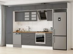 Alvinka 380X240 Cm Klasik Mebran Mutfak Dolabı Beyaz Beyaz Mbb-E90B50S40-3 Mebran | Antrasit - Suntalam