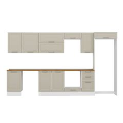 Alvinka 375X222 Cm Klasik Mebran Mutfak Dolabı Mb-E80S50S45-2 Mebran | Kumtaşı - Mdf
