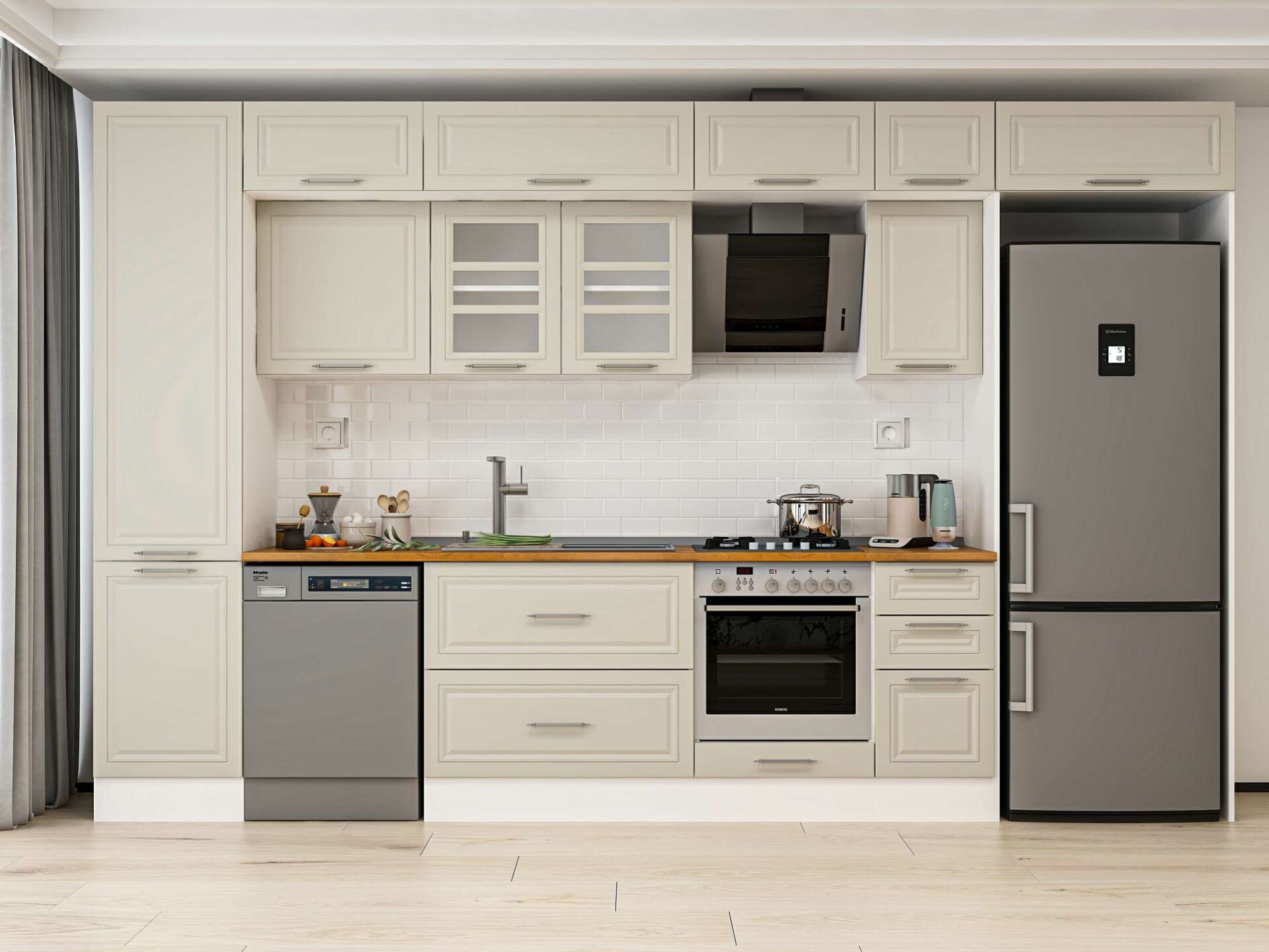 Alvinka 380X240 Cm Klasik Mebran Mutfak Dolabı Beyaz Beyaz Mbb-E90B50S40-3 Mebran | Kumtaşı - Suntalam