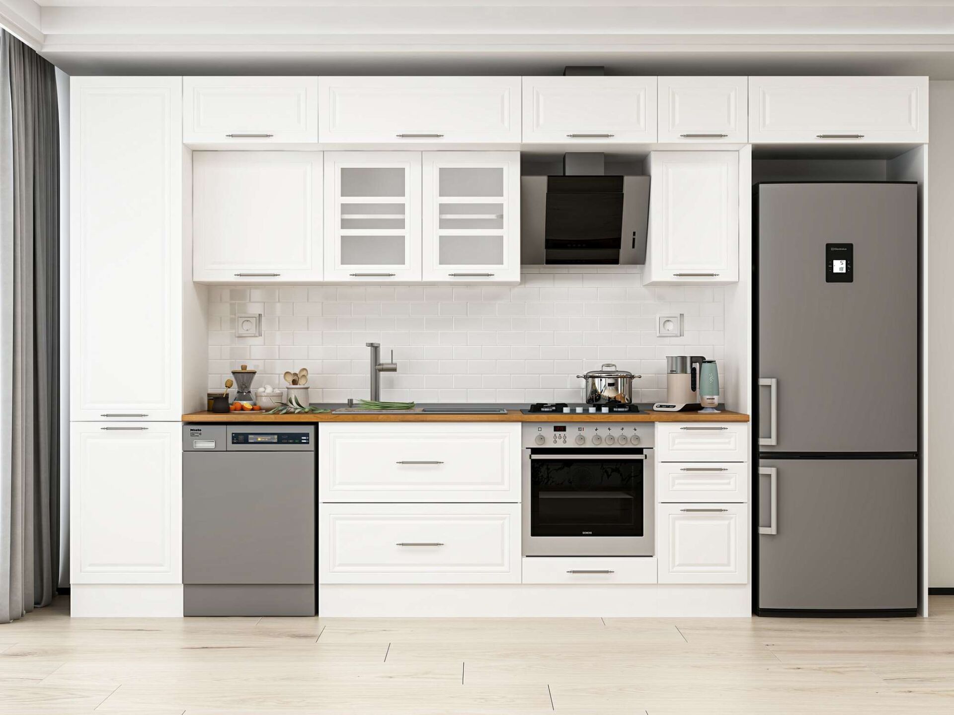 Alvinka 380X240 Cm Klasik Mebran Mutfak Dolabı Beyaz Beyaz Mbb-E90B50S40-3 Mebran | Beyaz - Mdf