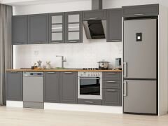 Alvinka 375X222 Cm Klasik Mebran Mutfak Dolabı Mb-E80S50S45-3 Mebran | Antrasit - Suntalam