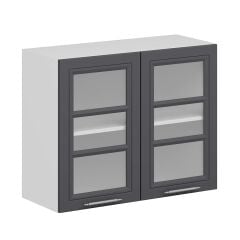 Alvinka Mutfak Modül Mbr_C Üst 2Dk1R 90-H72Cm Dolap Cam Beyaz Antrasit Suntalam