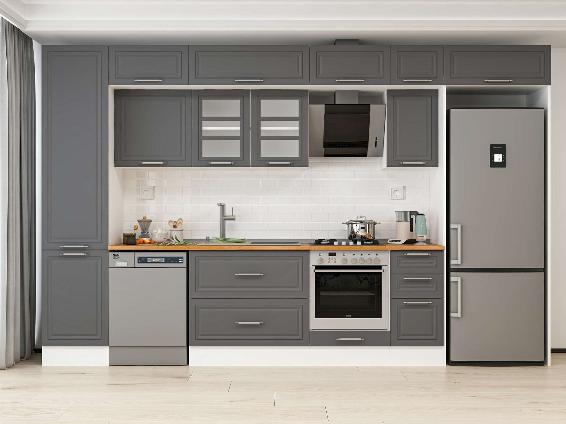 Alvinka 380X240 Cm Klasik Mebran Mutfak Dolabı Beyaz Beyaz Mbb-E90B50S40-3 Mebran | Antrasit - Mdf