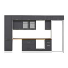 Alvinka 380X240 Cm Klasik Mebran Mutfak Dolabı Beyaz Beyaz Mbb-E90B50S40-3 Mebran | Antrasit - Mdf