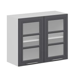 Alvinka Mutfak Modül Mbr_C Üst 2Dk1R 90-H72Cm Dolap Cam Beyaz Antrasit Mdf