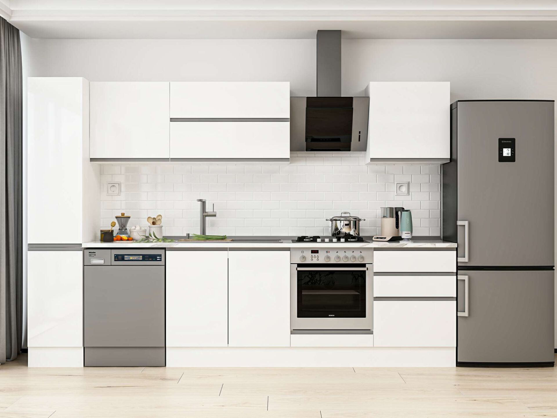 Alvinka 300X210 Cm High Gloss Mutfak Dolabı Mb-E80B40S60-2 High Gloss | Beyaz - Suntalam