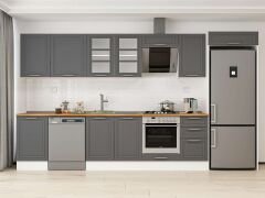 Alvinka 375X222 Cm Klasik Mebran Mutfak Dolabı Mb-E80S50S45-3 Mebran | Antrasit - Mdf