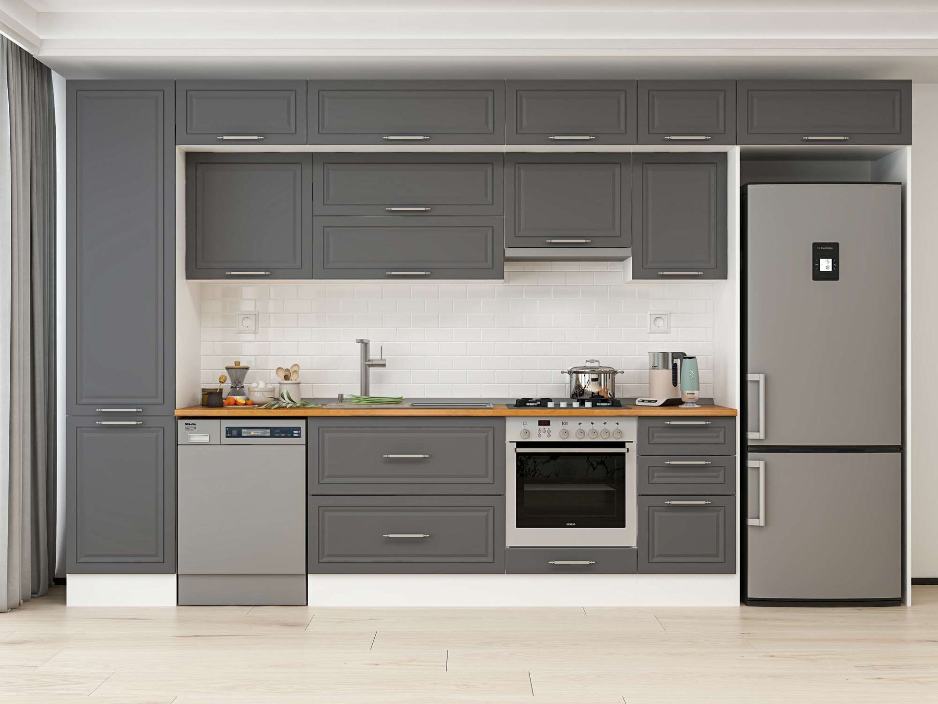 Alvinka 385X240 Cm Klasik Mebran Mutfak Dolabı Beyaz Beyaz Mbb-E90B50S45-1 Mebran | Antrasit - Suntalam