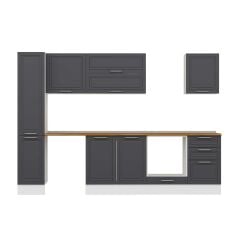 Alvinka 290X210 Cm Klasik Mebran Mutfak Dolabı Mb-E80B40S50-2 Mebran | Antrasit - Mdf