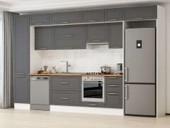 Alvinka 385X240 Cm Klasik Mebran Mutfak Dolabı Beyaz Beyaz Mbb-E90B50S45-1 Mebran | Antrasit - Mdf