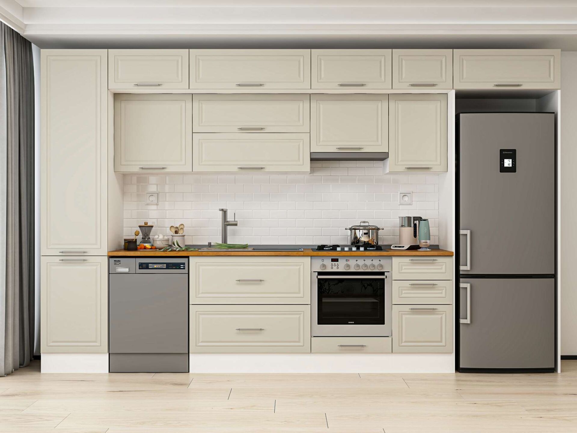 Alvinka 385X240 Cm Klasik Mebran Mutfak Dolabı Beyaz Beyaz Mbb-E90B50S45-1 Mebran | Kumtaşı - Mdf