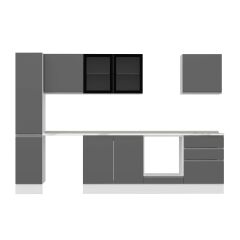 Alvinka 300X210 Cm High Gloss Mutfak Dolabı Mb-E80B40S60-3 High Gloss | Antrasit - Mdf