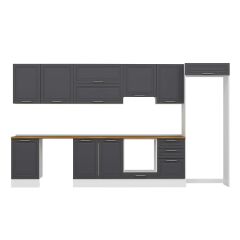 Alvinka 380X222 Cm Klasik Mebran Mutfak Dolabı Mb-E80S50S50-1 Mebran | Antrasit - Mdf