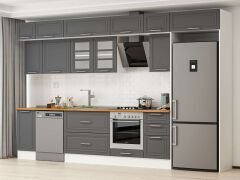 Alvinka 365X240 Cm Klasik Mebran Mutfak Dolabı Mb-E80S40S45-3 Mebran | Antrasit - Mdf