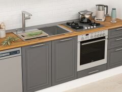 Alvinka 380X222 Cm Klasik Mebran Mutfak Dolabı Mb-E80S50S50-2 Mebran | Antrasit - Suntalam