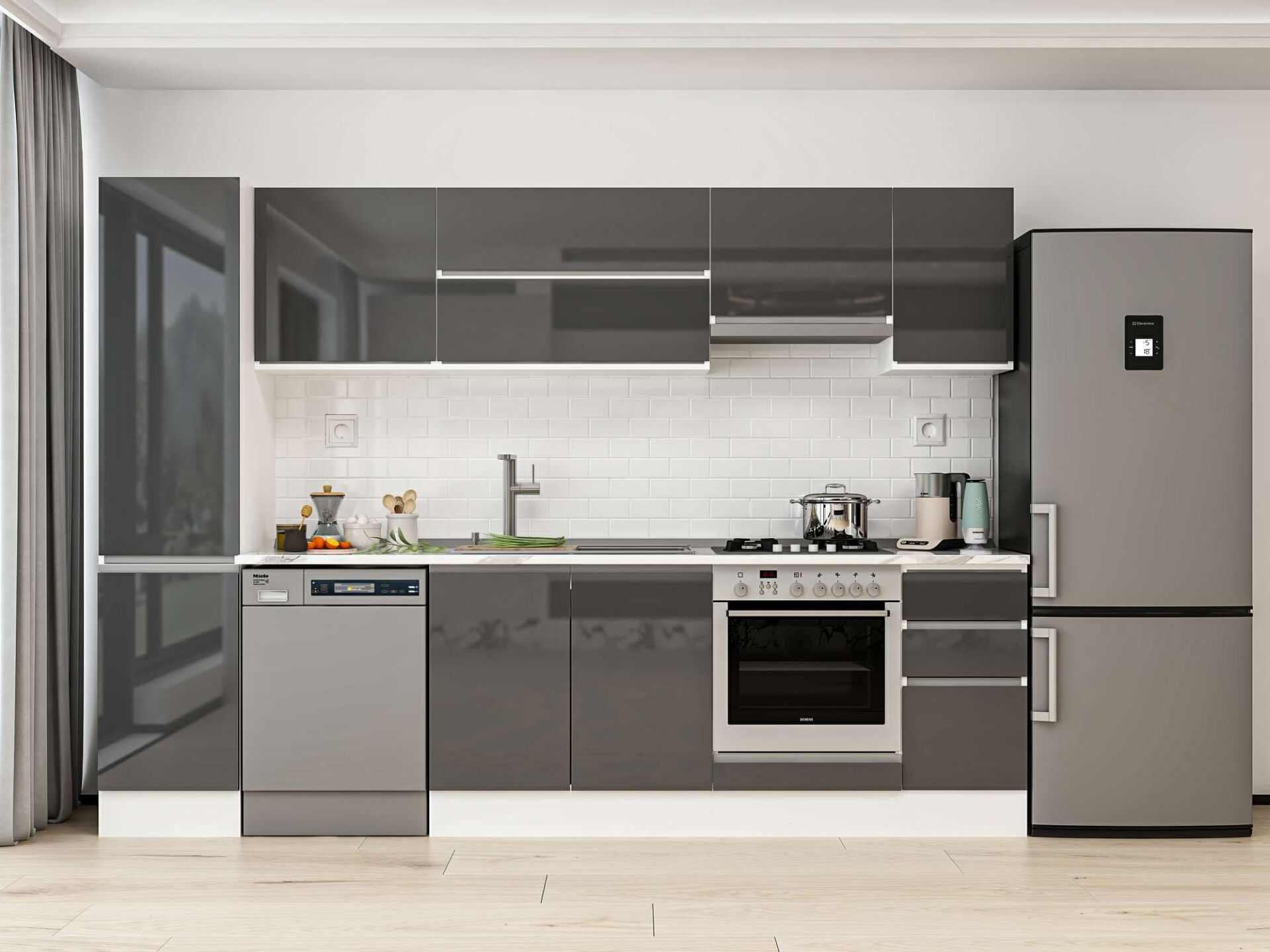 Alvinka 285X210 Cm High Gloss Mutfak Dolabı Mb-E80B45S40-1 High Gloss | Antrasit - Mdf