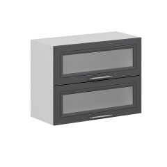 Alvinka Mutfak Modül Mbr_C Üst 2Yk1R 80-H60Cm Dolap Cam Beyaz Antrasit Mdf