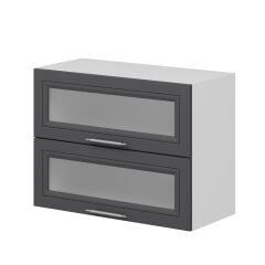 Alvinka Mutfak Modül Mbr_C Üst 2Yk1R 80-H60Cm Dolap Cam Beyaz Antrasit Mdf