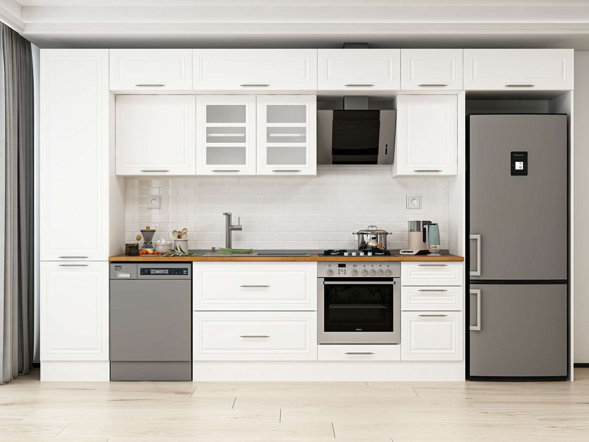 Alvinka 385X240 Cm Klasik Mebran Mutfak Dolabı Beyaz Beyaz Mbb-E90B50S45-3 Mebran | Beyaz - Suntalam