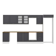 Alvinka 380X222 Cm Klasik Mebran Mutfak Dolabı Mb-E80S50S50-3 Mebran | Antrasit - Suntalam