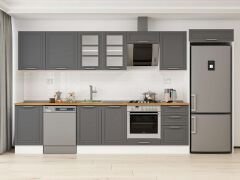 Alvinka 380X222 Cm Klasik Mebran Mutfak Dolabı Mb-E80S50S50-3 Mebran | Antrasit - Mdf