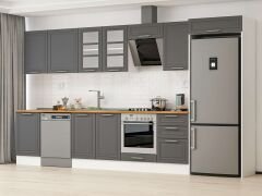 Alvinka 380X222 Cm Klasik Mebran Mutfak Dolabı Mb-E80S50S50-3 Mebran | Antrasit - Mdf