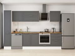 Alvinka 300X210 Cm Klasik Mebran Mutfak Dolabı Mb-E80B40S60-2 Mebran | Antrasit - Suntalam