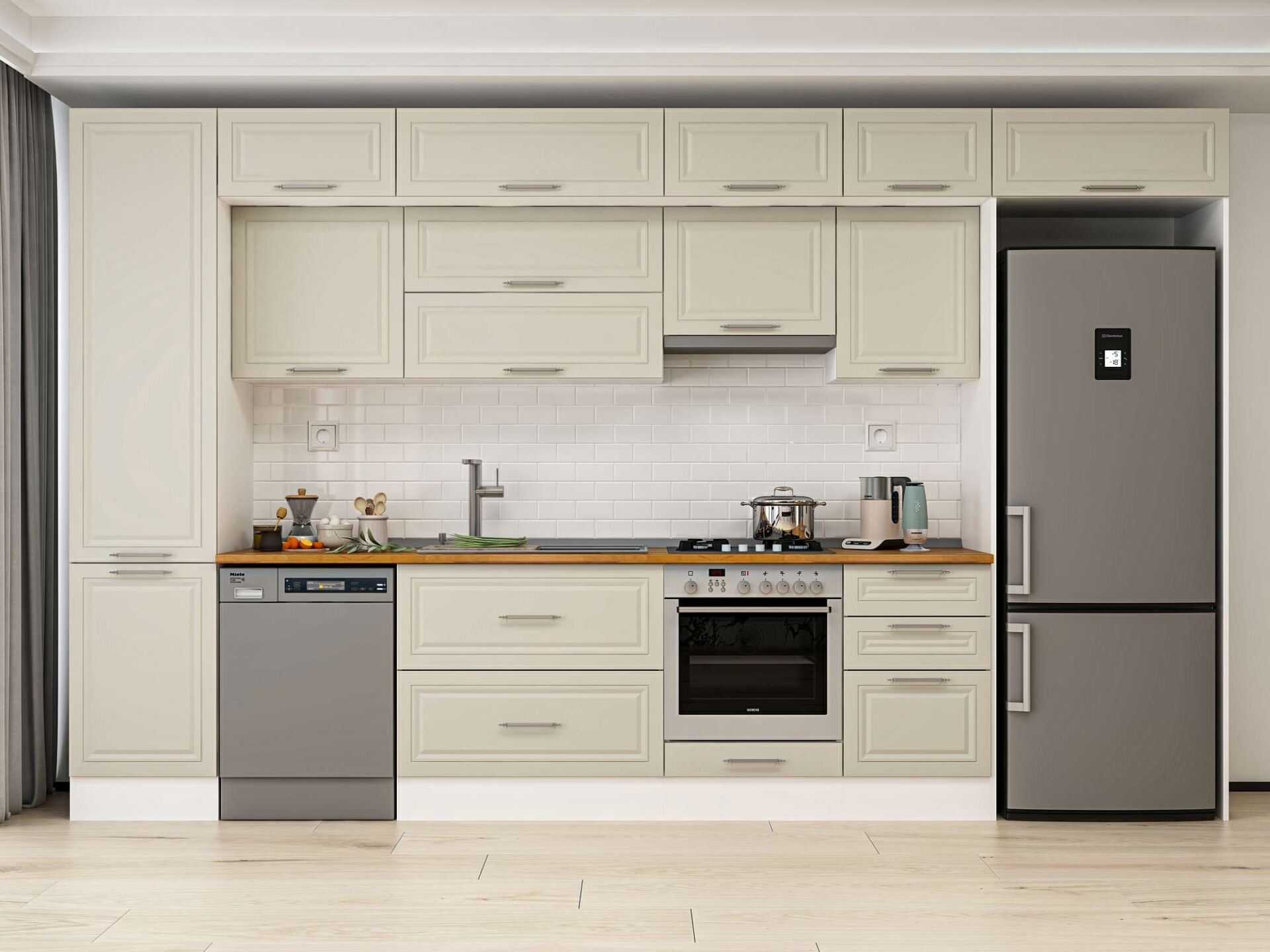 Alvinka 390X240 Cm Klasik Mebran Mutfak Dolabı Beyaz Beyaz Mbb-E90B50S50-1 Mebran | Kumtaşı - Suntalam