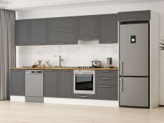 Alvinka 390X222 Cm Klasik Mebran Mutfak Dolabı Mb-E80S50S60-1 Mebran | Antrasit - Suntalam