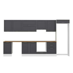 Alvinka 390X222 Cm Klasik Mebran Mutfak Dolabı Mb-E80S50S60-1 Mebran | Antrasit - Suntalam