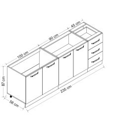 Minar 235 Cm Mutfak Dolabı Beyaz Antrasit 235-A1-Alt Modül