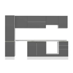 Alvinka 290X210 Cm High Gloss Mutfak Dolabı Mb-E80B45S45-1 High Gloss | Antrasit - Mdf