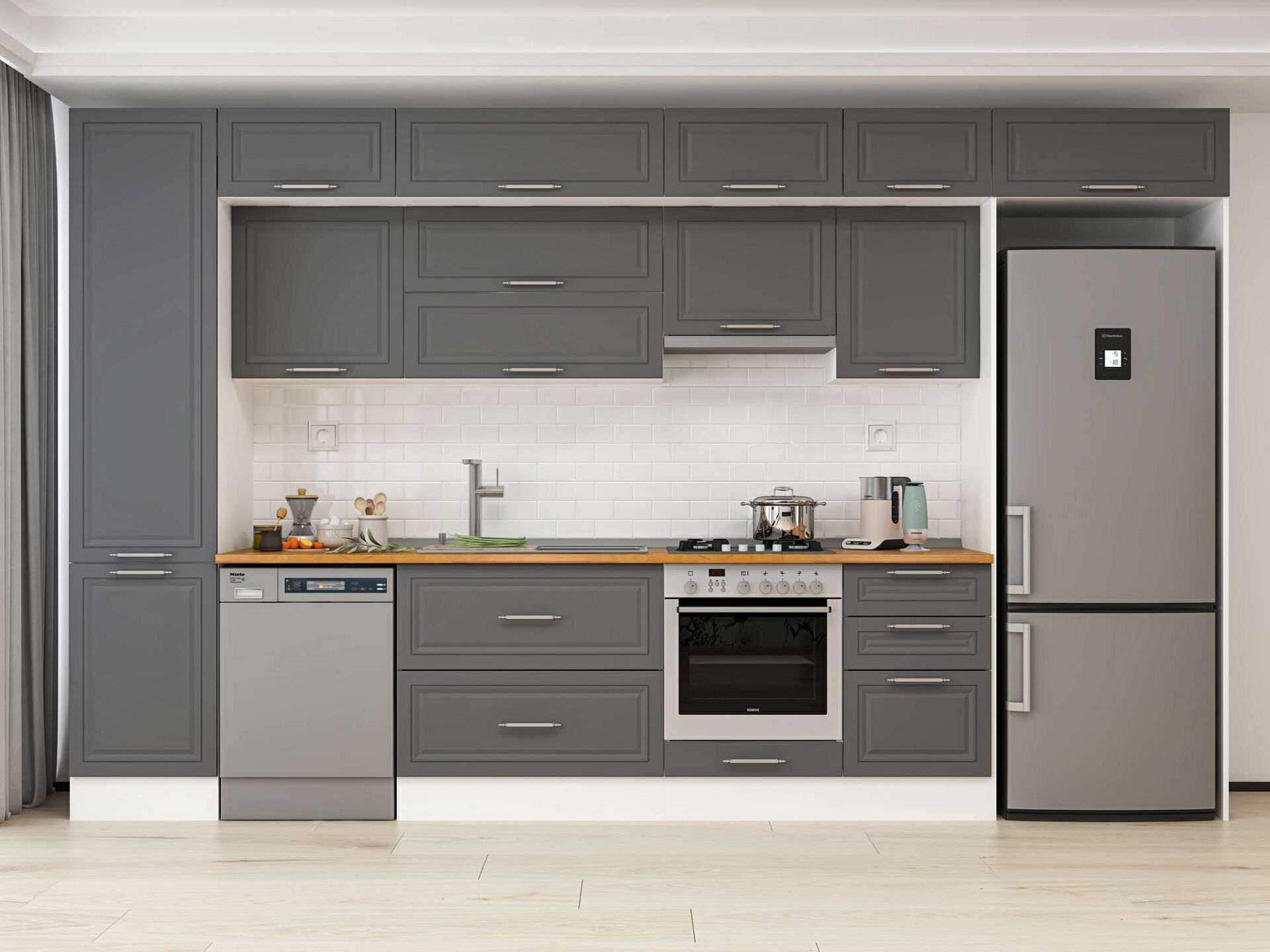 Alvinka 390X240 Cm Klasik Mebran Mutfak Dolabı Beyaz Beyaz Mbb-E90B50S50-1 Mebran | Antrasit - Mdf