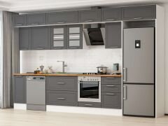 Alvinka 370X240 Cm Klasik Mebran Mutfak Dolabı Mb-E80S40S50-3 Mebran | Antrasit - Suntalam