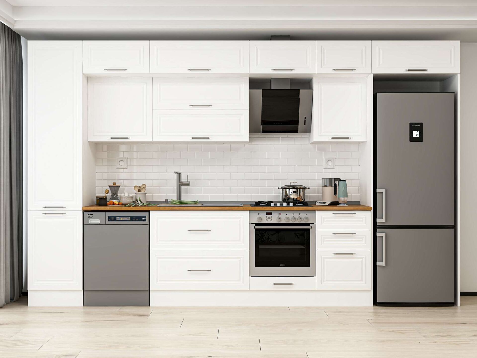 Alvinka 390X240 Cm Klasik Mebran Mutfak Dolabı Beyaz Beyaz Mbb-E90B50S50-2 Mebran | Beyaz - Suntalam