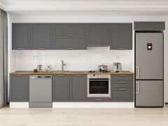 Alvinka 390X222 Cm Klasik Mebran Mutfak Dolabı Mb-E80S50S60-1 Mebran | Antrasit - Mdf