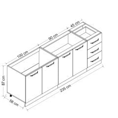 Minar 235 Cm Mutfak Dolabı Beyaz Dore 235-D1-Alt Modül