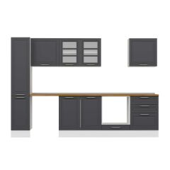 Alvinka 300X210 Cm Klasik Mebran Mutfak Dolabı Mb-E80B40S60-3 Mebran | Antrasit - Suntalam