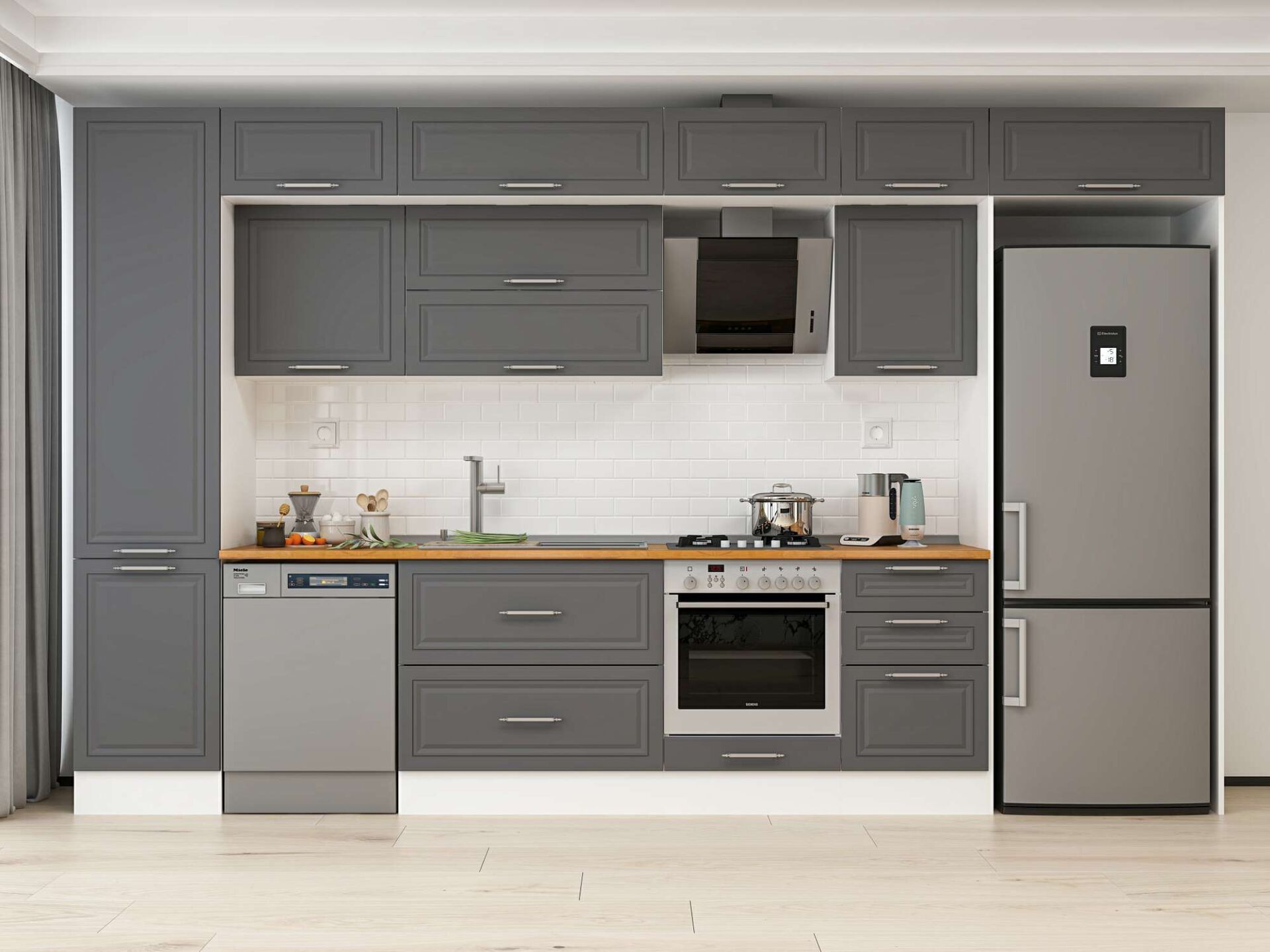 Alvinka 390X240 Cm Klasik Mebran Mutfak Dolabı Beyaz Beyaz Mbb-E90B50S50-2 Mebran | Antrasit - Suntalam