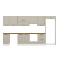 Alvinka 390X222 Cm Klasik Mebran Mutfak Dolabı Mb-E80S50S60-1 Mebran | Kumtaşı - Mdf